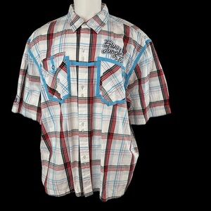 5ive Jungle Mens Button Short Sleeve Shirt Kings County And Plaid 5XL (493)